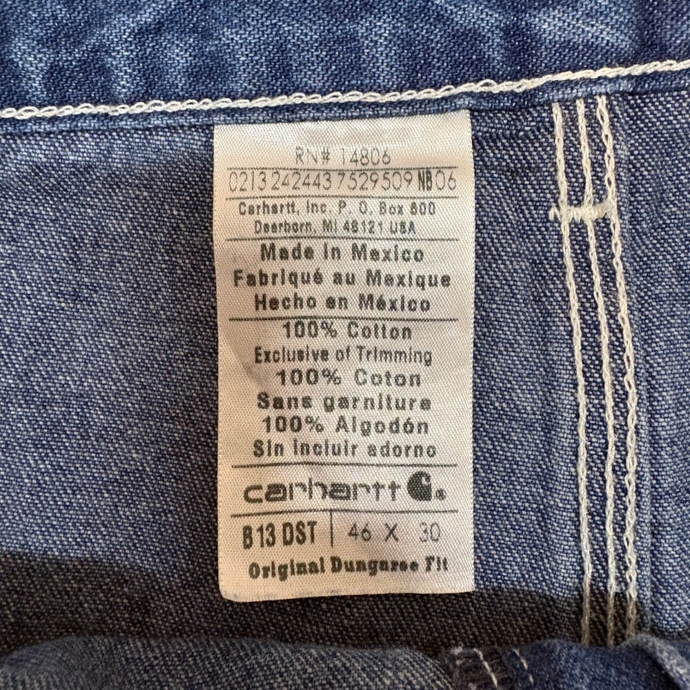 Carhartt B13 DST Mens Original Dungaree Fit Work Jeans Blue 46x30 Loose Fit - Picture 3 of 7